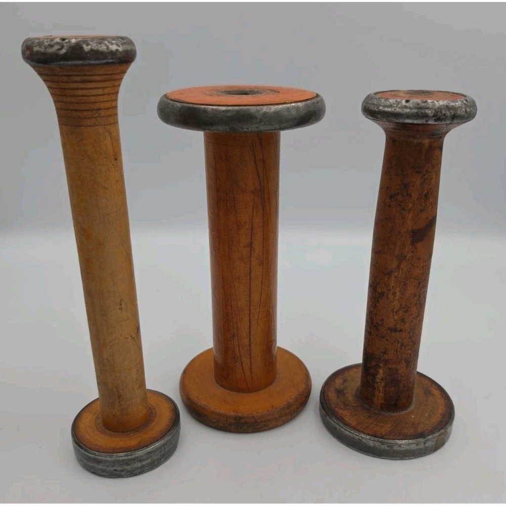 (3) Vintage Industrial Large Wooden Spools Unique Decor Beautiful Patina